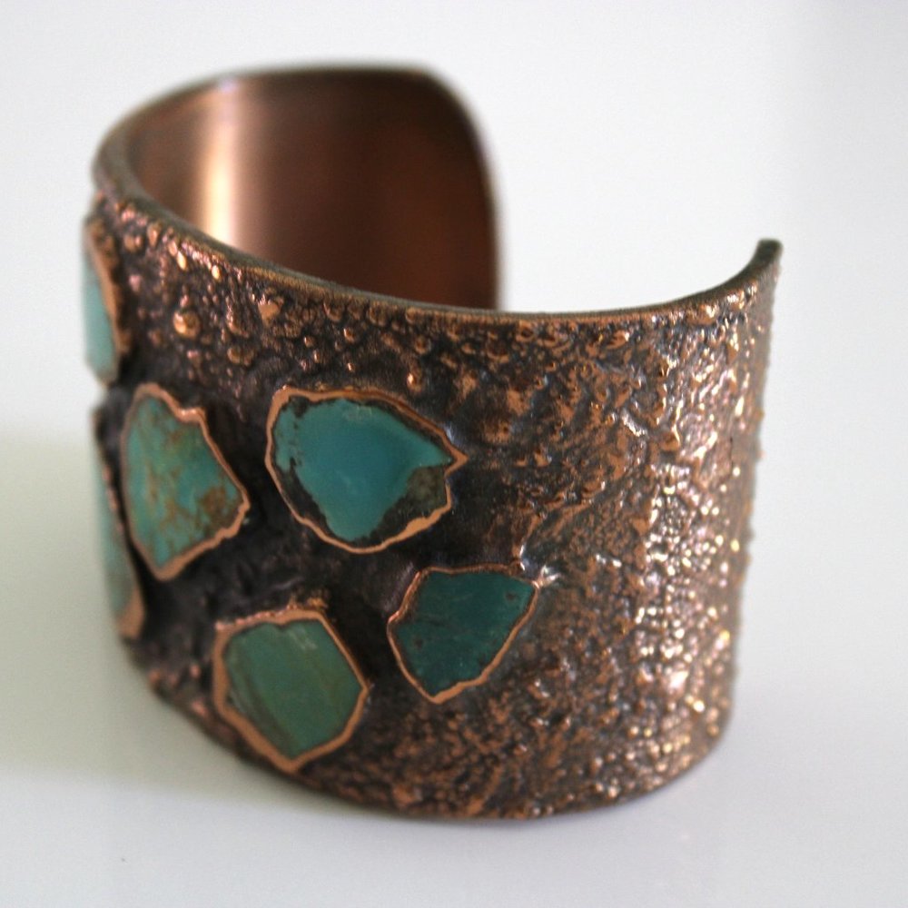Vintage Bell Trading Post Navajo Copper Turquoise Cuff Bracelet Corinthian Line - Picture 2 of 3